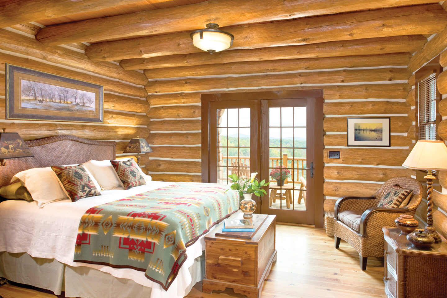 log cabin master bedrooms with fireplaces